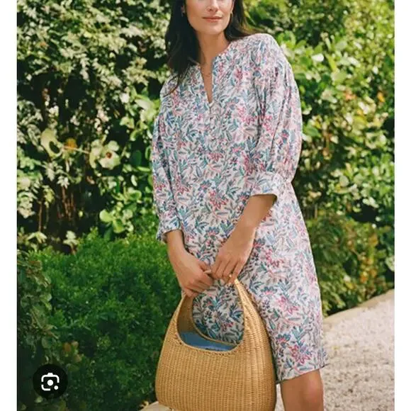 *NWT J. Mclaughlin Nylee 100% Linen Floral Dress Size S Relaxed Fit 3/4 Sleeves - Picture 1 of 12